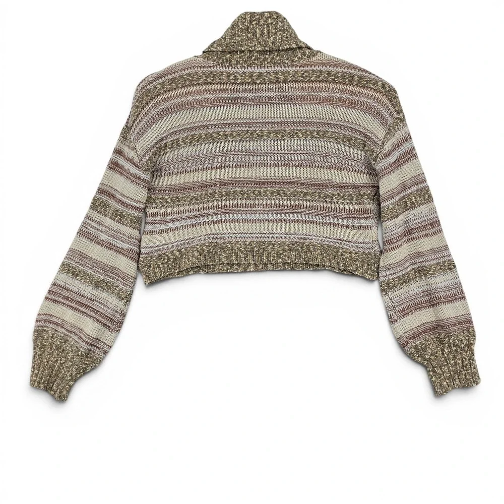 Altar'd State‎ XL Cropped Turtleneck Sweater Boho Cozy Neutral Striped Oversized